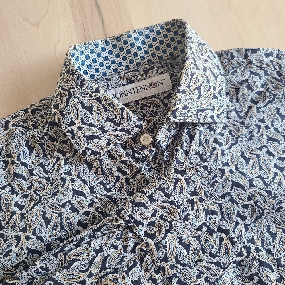 ☮️JOHN LENNON Elegant Navy Paisley Men's Shirt